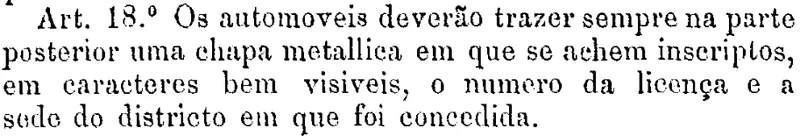 Primeira lei de 1901 que obriga a ter uma matrícula em Portugal